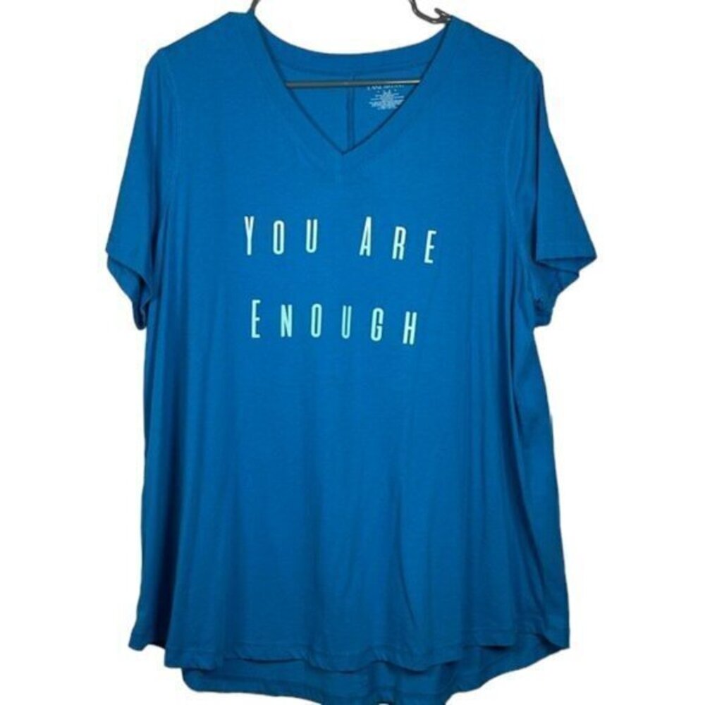 Lane Bryant YOU ARE ENOUGH Teal V-Neck Pullover Shirt Size 18/20 EUC #2885